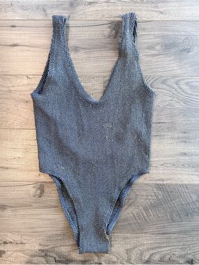 Bond-Eye Mara Crinkle One Piece Swimsuit Blue Gold Shimmer OSFM Australian Swim